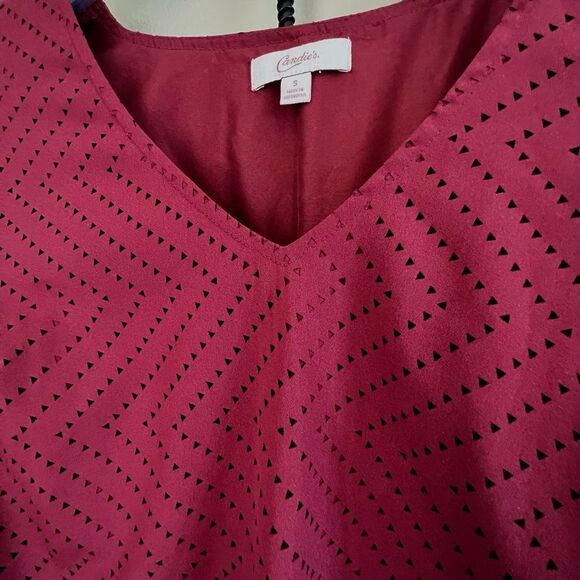 Candies Y2K Shift Burgundy Laser Cut Lined Mini Dress Slit Long Sleeves Size S - Picture 4 of 11